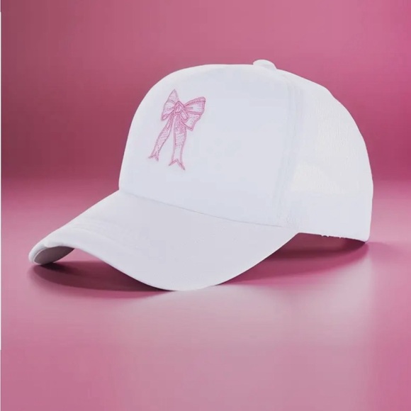 COQUETTE RIBBON BOW EMBROIDERY TRUCKER HAT - Picture 2 of 6